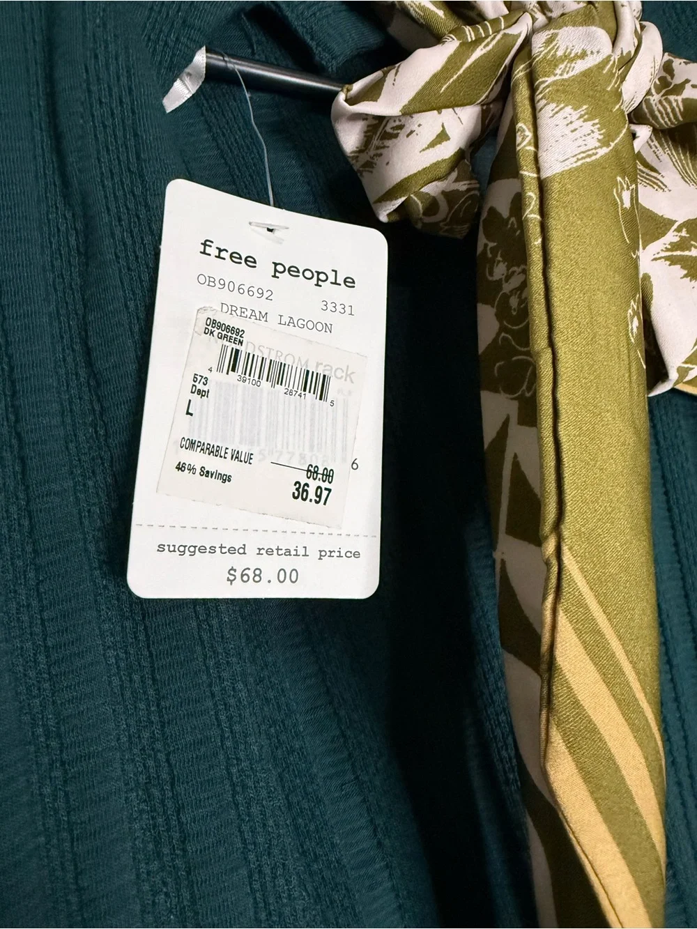 Free People Dream Lagoon Teal Ribbed Long-Sleeve Open-Back Top (Box H)